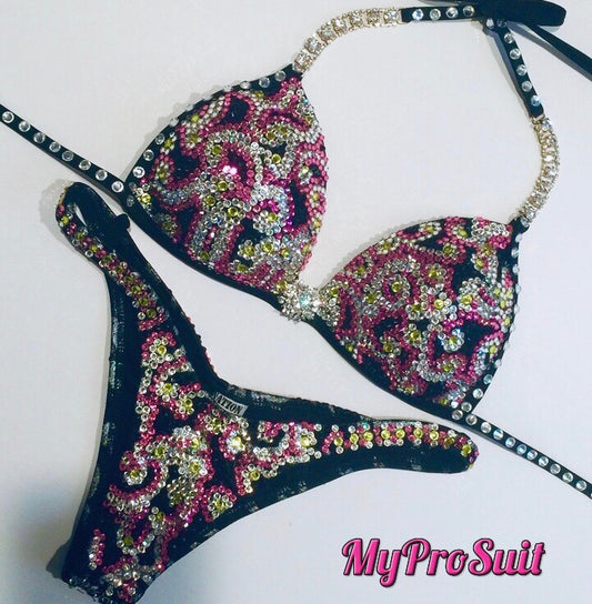 Scroll Black, Pink & Yellow Crystal Suit - MyProSuit